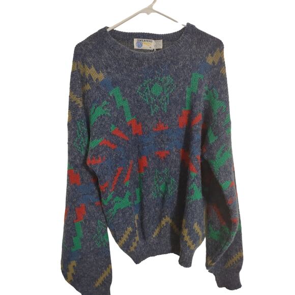 Vintage Geometric Pattern Grandpa Sweater Size XL Cozy Classic Preppy Cozy Funky - Picture 1 of 3